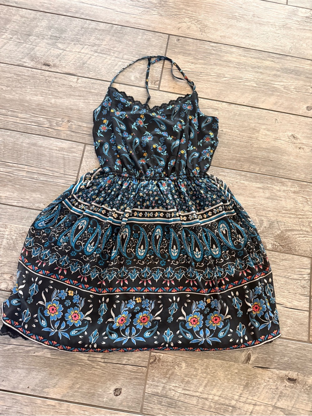 Hollister Black Halter Dress with Blue and black Floral Paisley